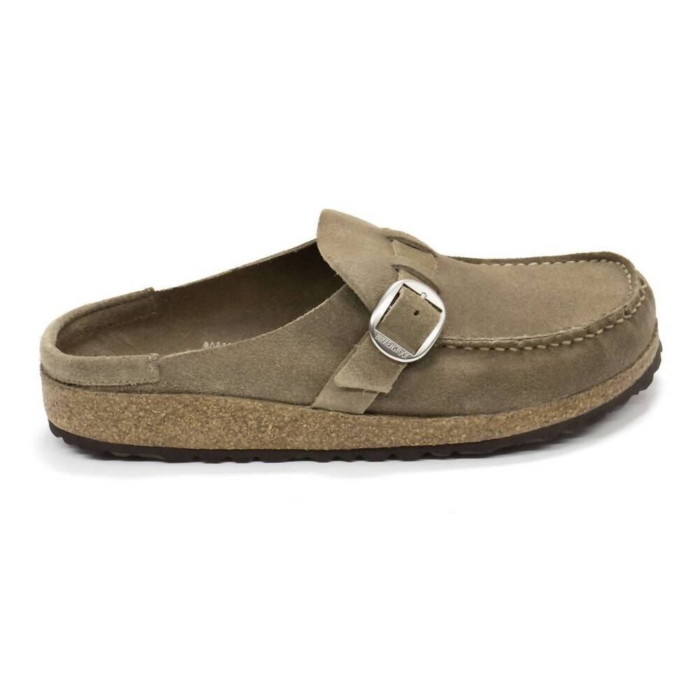 NEW BIRKENSTOCK women's buckley slip-on clog shoes in gray taupe
